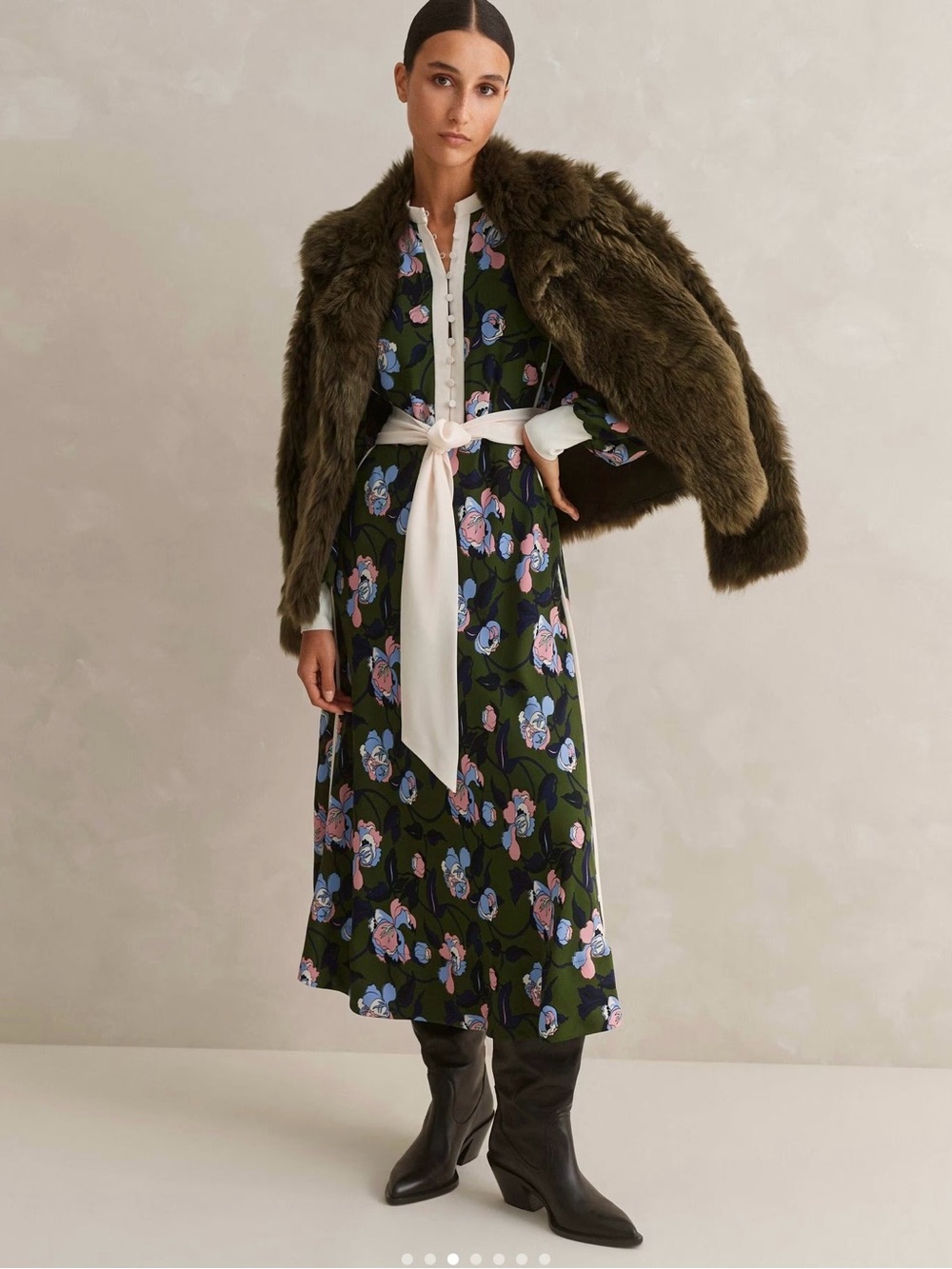 ME+EM Rose Print Panelled Midi Dress Women's Size 6 Floral Button Lined Pockets - Picture 2 of 14